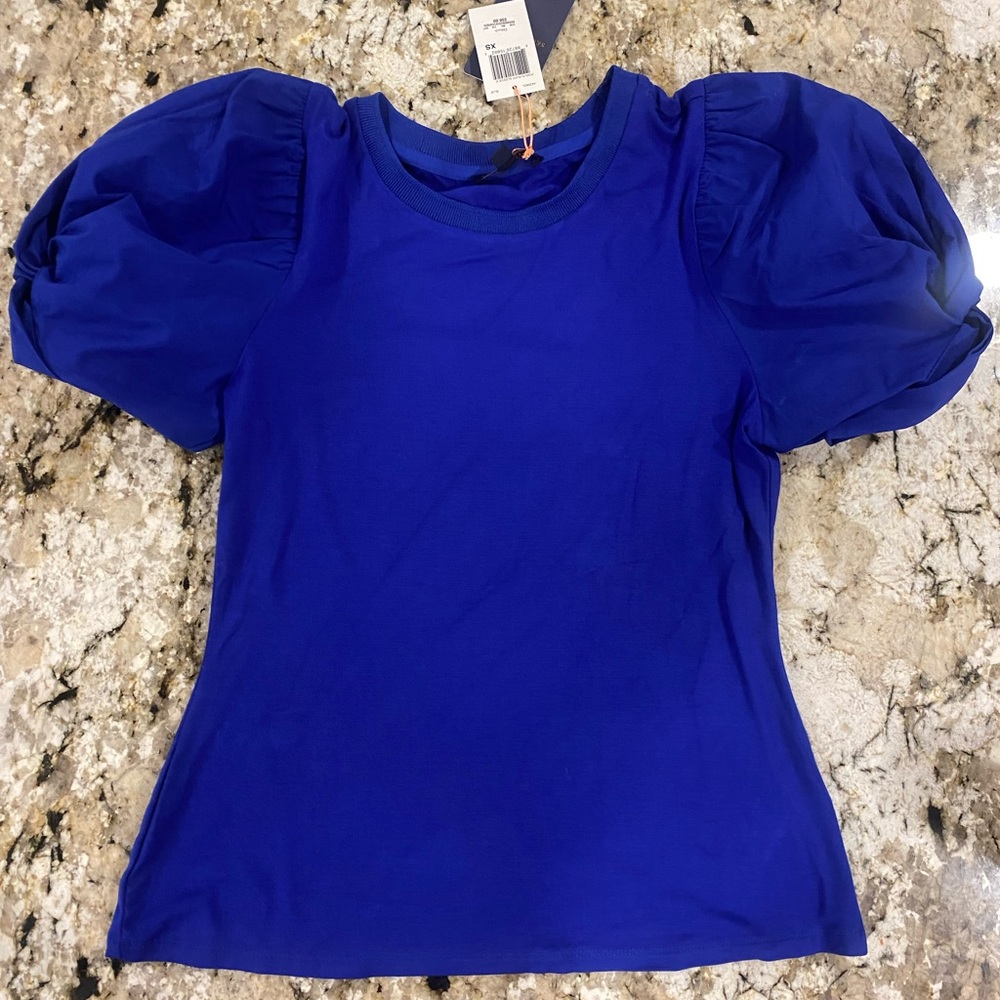 NWT! Skies Are Blue size XS puffy sleeve fitted blue shirt.